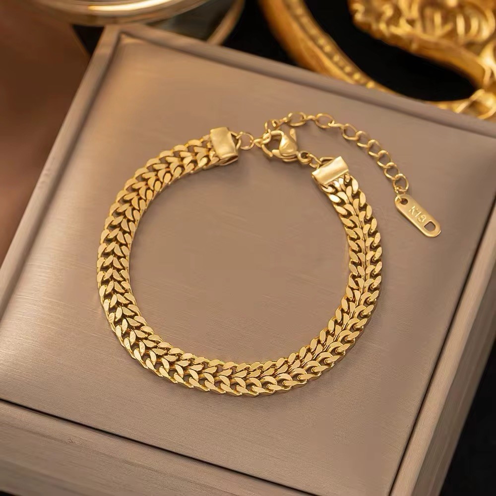 Woman Female 18K Gold Plated Stainless Steel Braided Bangle Bracelet 7.9” Gifts