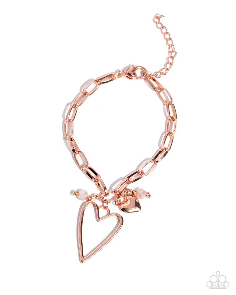 Paparazzi Emotional Eloquence – Copper -White Beads- Copper Heart Charm – Adj. B