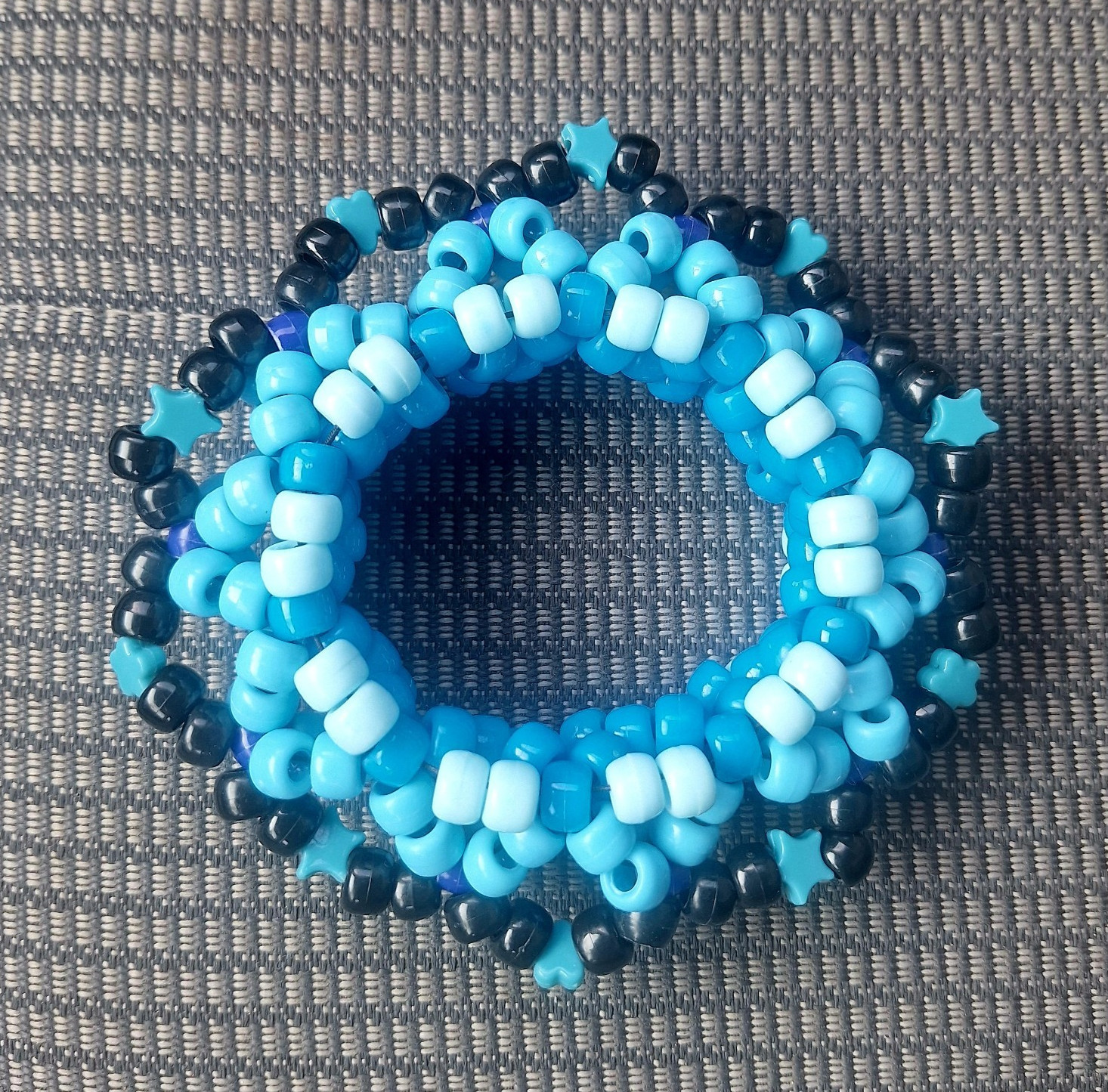 Kandi UFO Cuff Blue Black White Plastic Pony Bead Stackable Bracelet