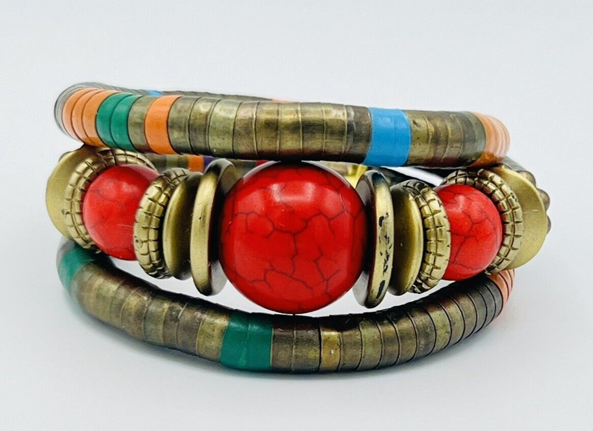 Red Howlite Banded Coil BOHO Tribal Wrap Bracelet