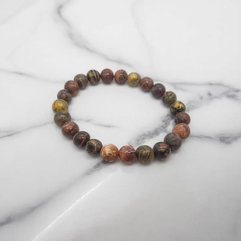 Leopard Skin Jasper Bracelet Polished Beads On Elastic, Stackable Daily Wear