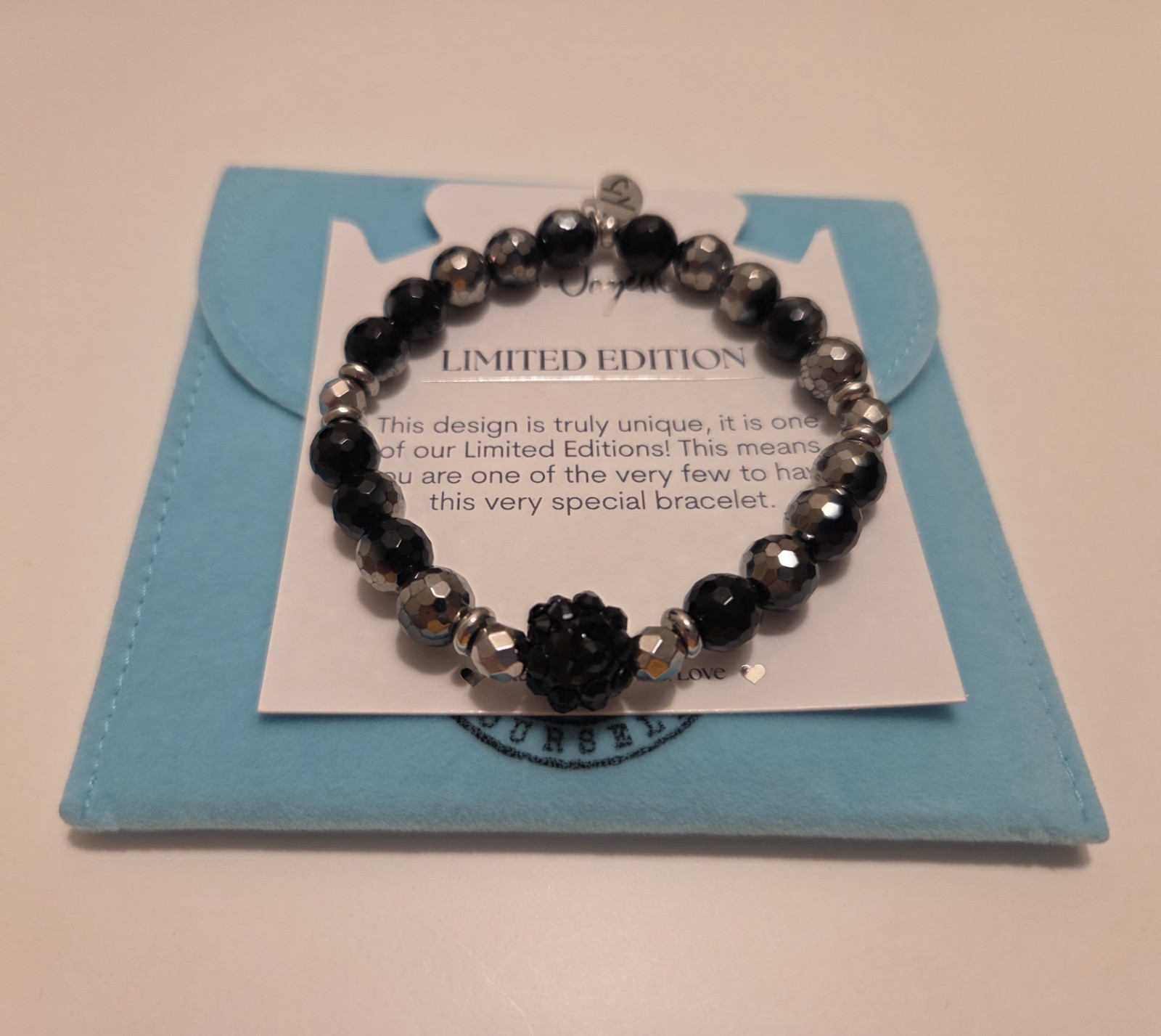 T. Jazelle Black Silver Agate Bow Bracelet Limited Edition