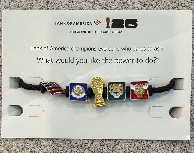 FIFA Bank of America Black Cord Charm Beaded Bracelet