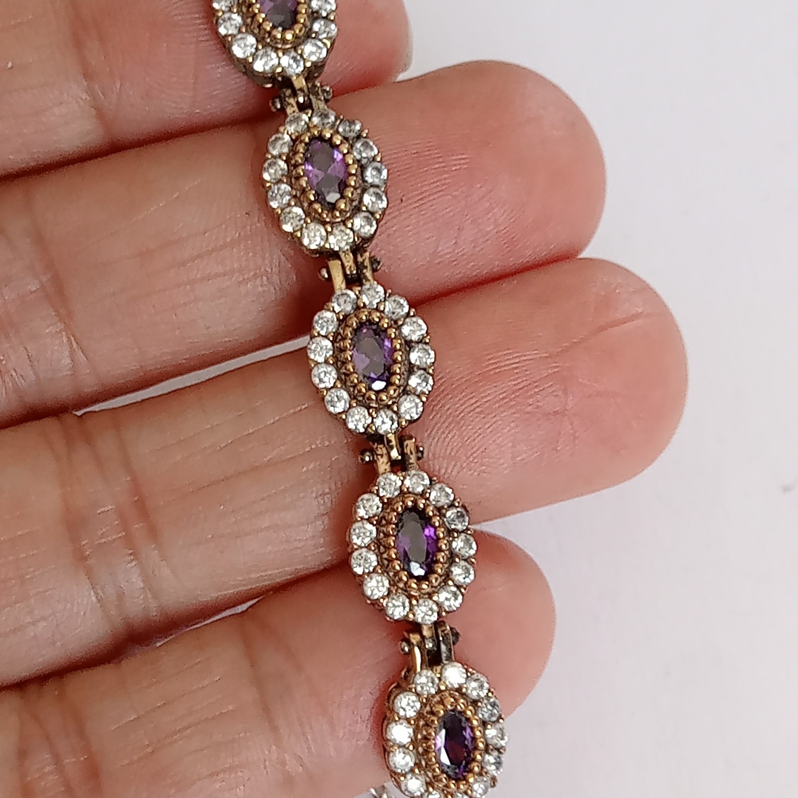 925 Sterling Silver and Bronze Turkish Handmade Oval Amethyst Topaz Bracelet