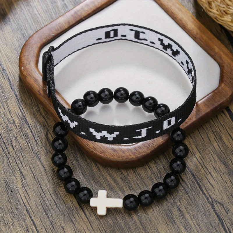 6Sets WWJD Faith Bracelets Cross Bead Religious Christian Friendship Jewelry