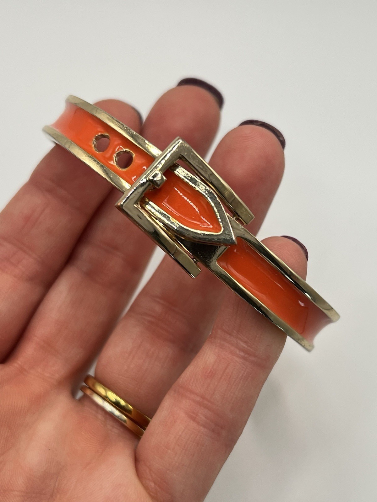 2 Orange And Gold Metal Bangle 90s Bracelets, Enameled, Vintage , Nice Condition
