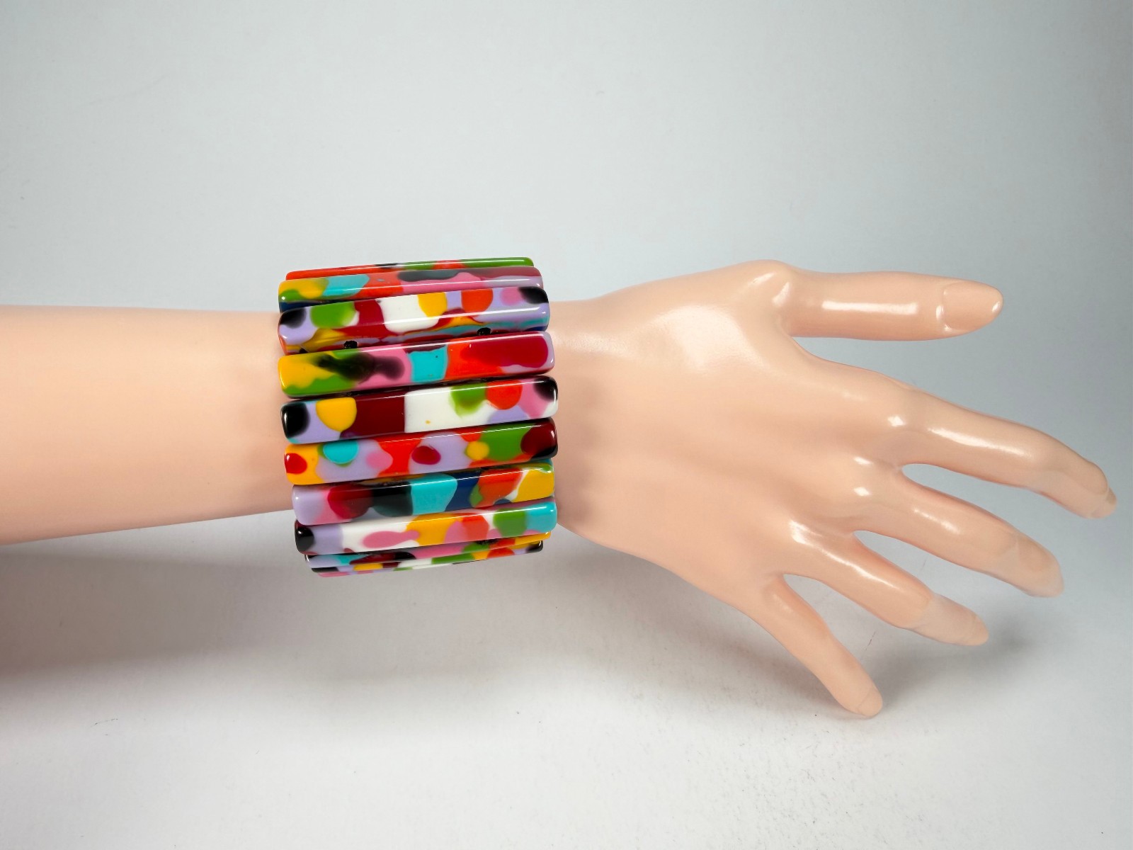 Jackie Brazil “Clarissa” Kandinsky Thin Rectangles Elasticated Bracelet (B2335)
