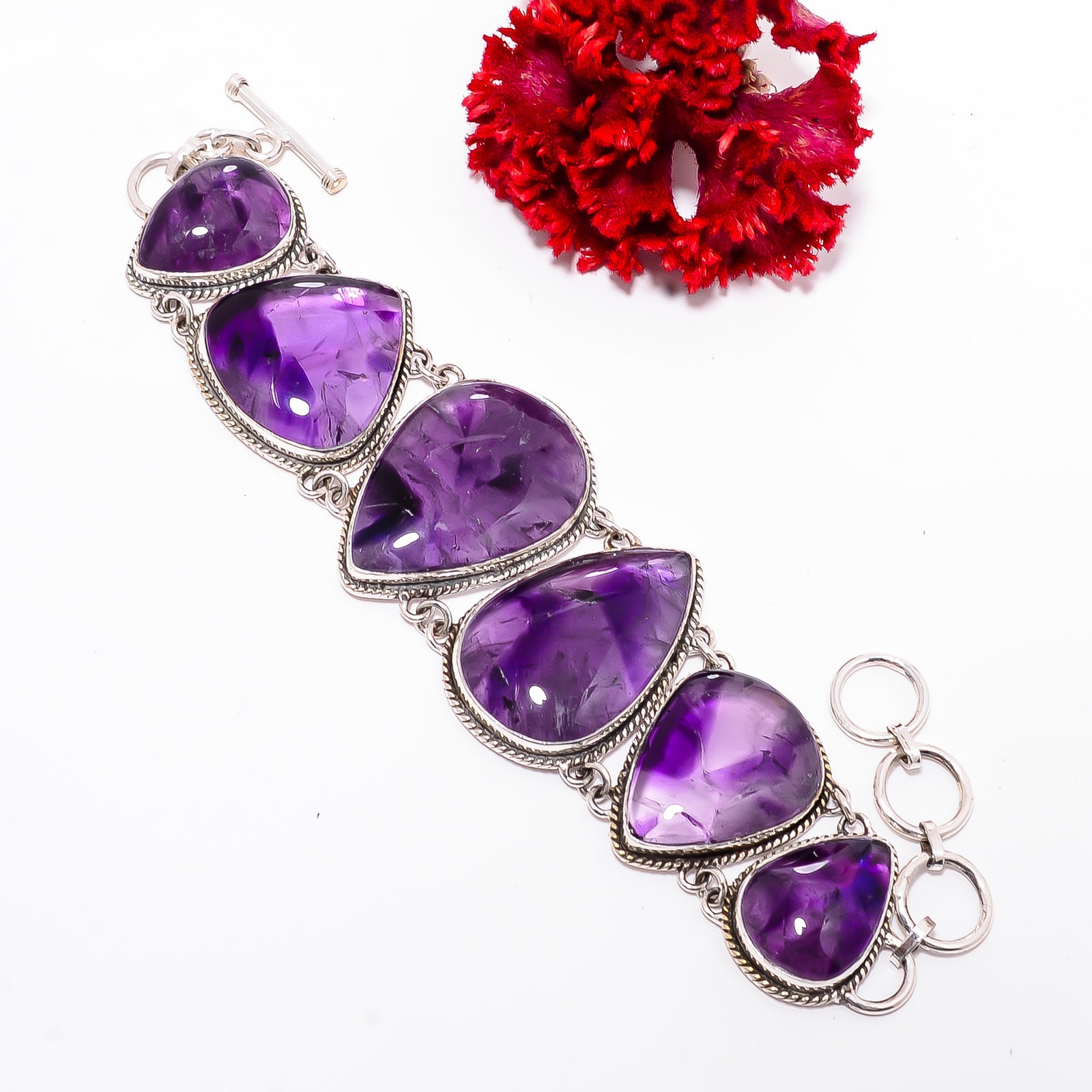 Trapiche Amethyst – Brazil 925 Sterling Silver Handmade Bracelet 7.99″ B11772