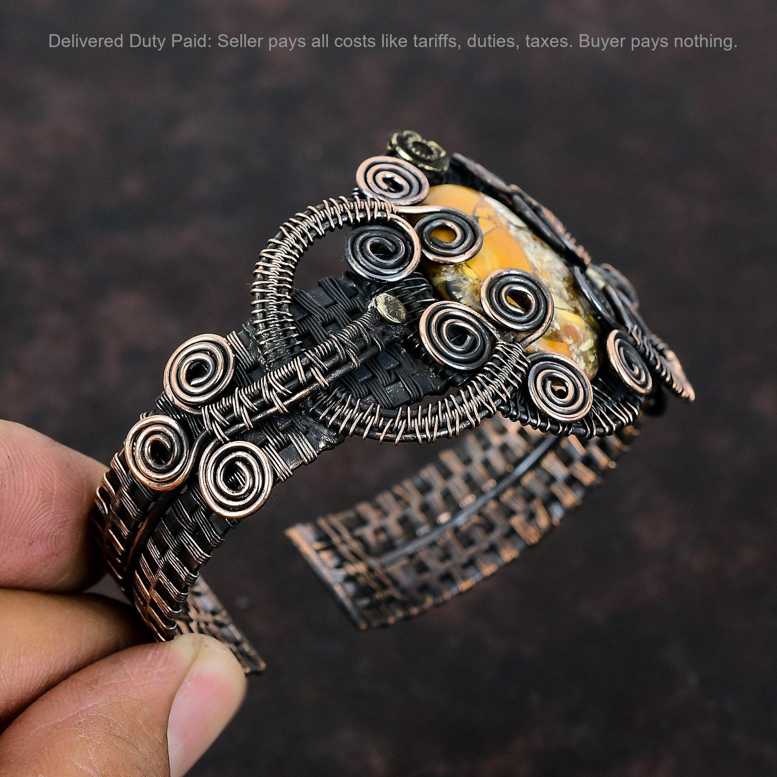 Oval Natural Brecciated Mookaite Copper Unique Sister Wire Wrapped Birthday Cuff
