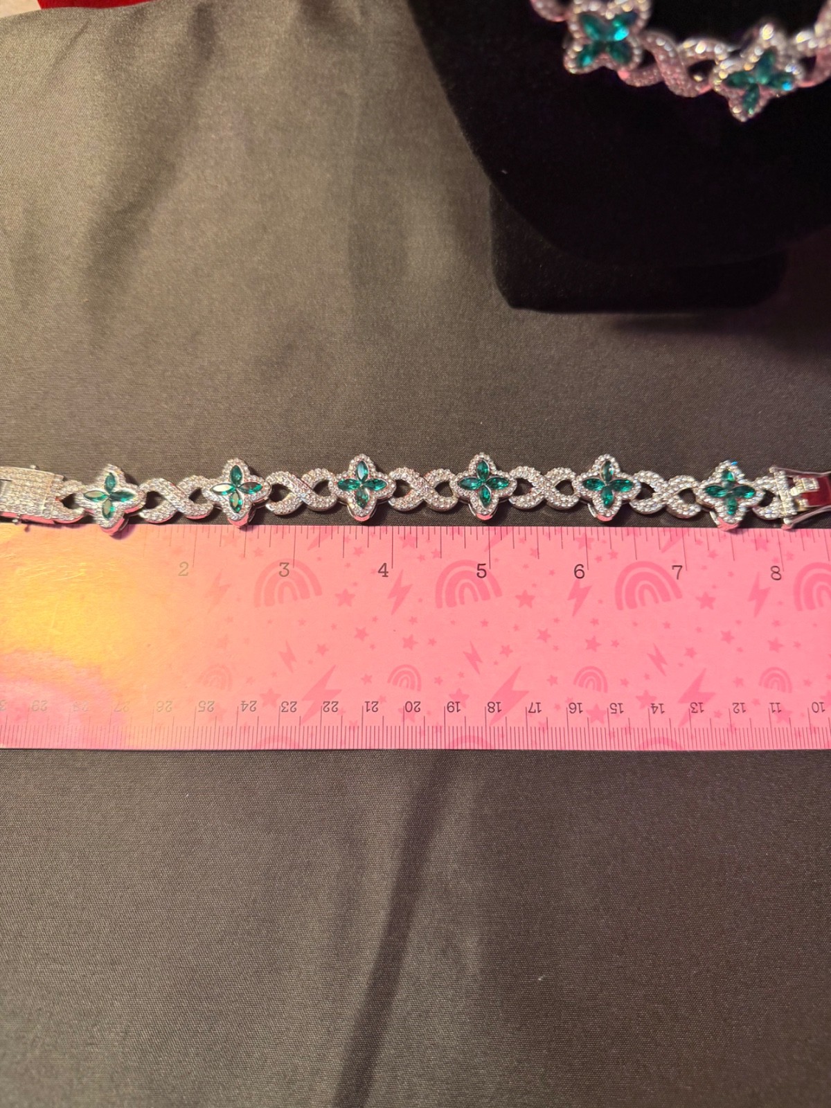 Synthetic Gemstones Clover Chain and bracelet silver plated Turquoise stones
