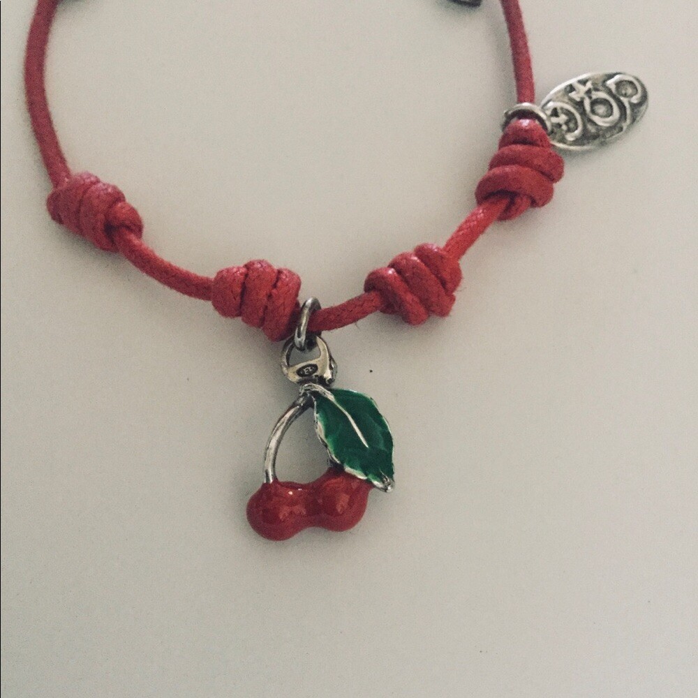 GIOIELLI STERLING SILVER ENAMEL DOP ITALY CHERRY RED CORD BRACELET
