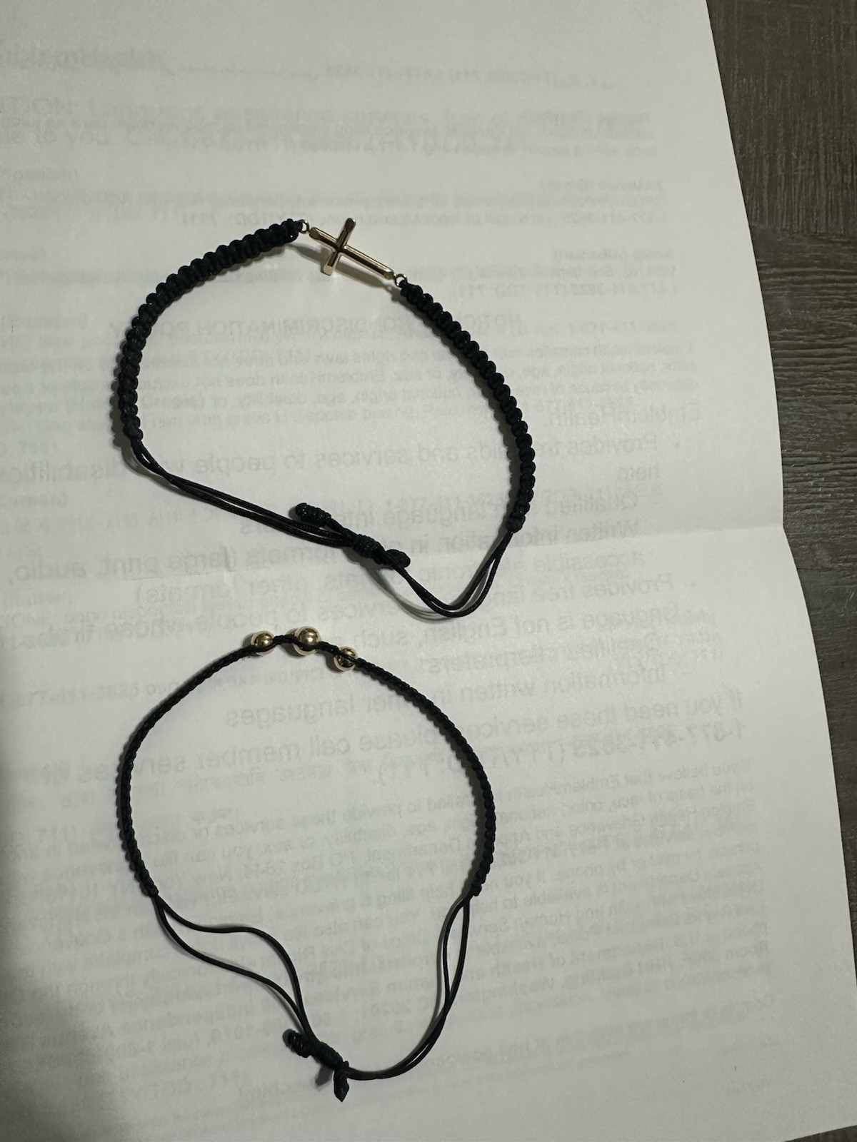 Black Adjustable Braided Cord Bracelet w/ Gold Tone Cross Dangle Charm