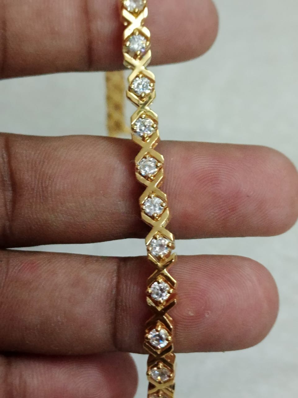 5ct Round Simulated Diamond Criss-Cross Tennis Unisex Bracelet 14k Gold Plated