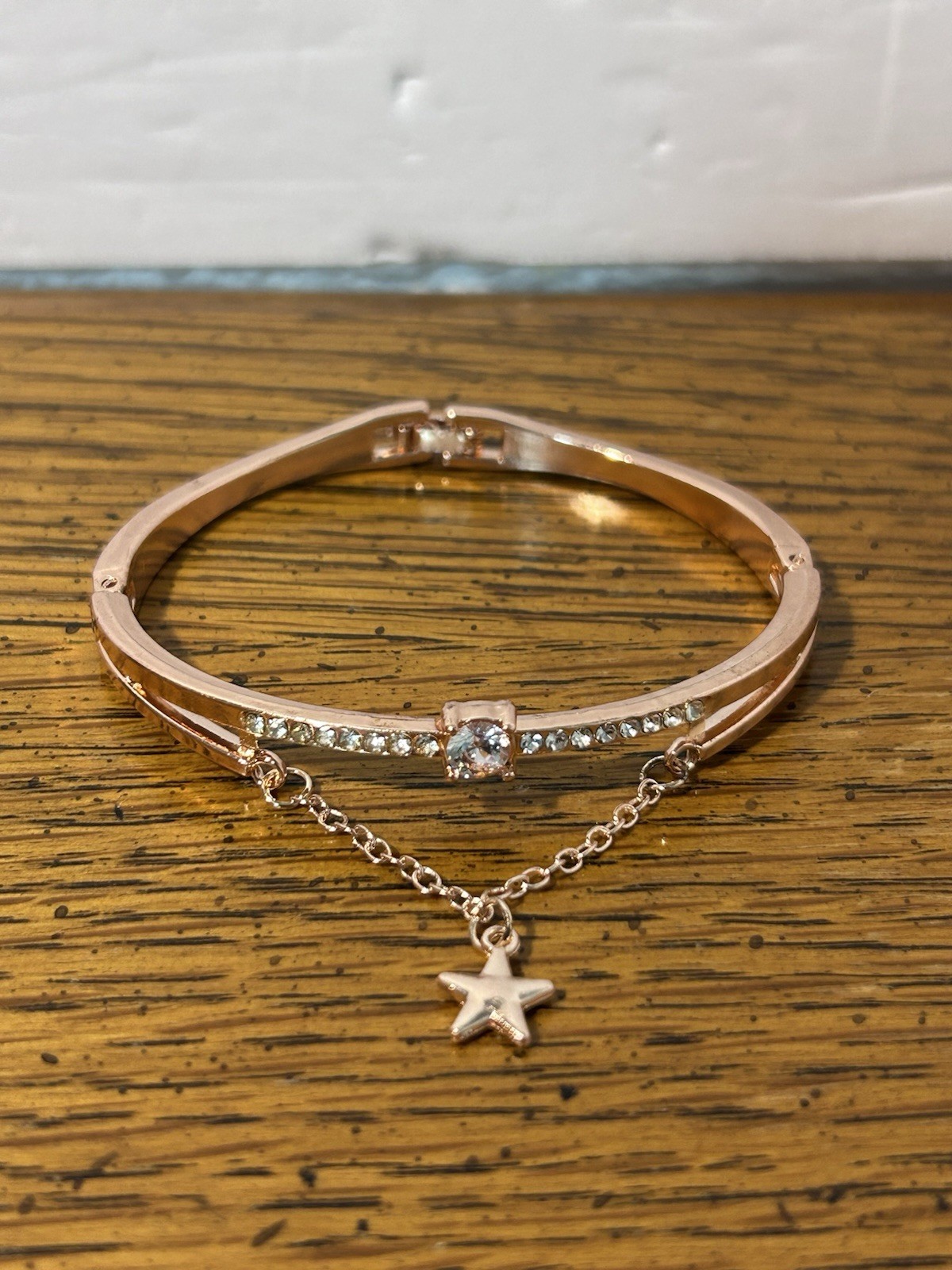 Rose Gold Star Charm Cuff Bangle Bracelet Rhinestone Crystal Chain Tassel Gift
