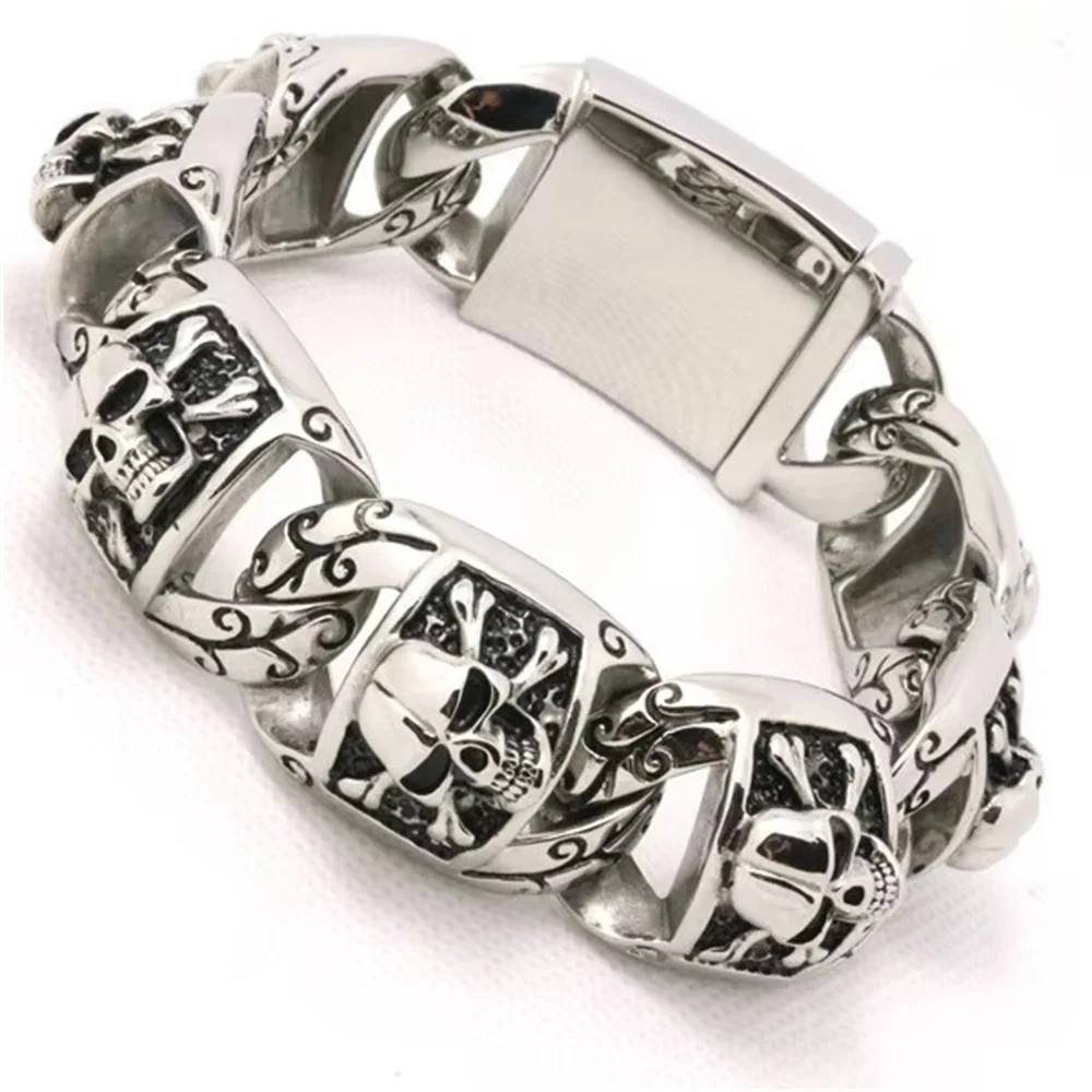 Gothic Style Skeleton Bracelet 316L Stainless Steel Hot Biker Punk Bracelet