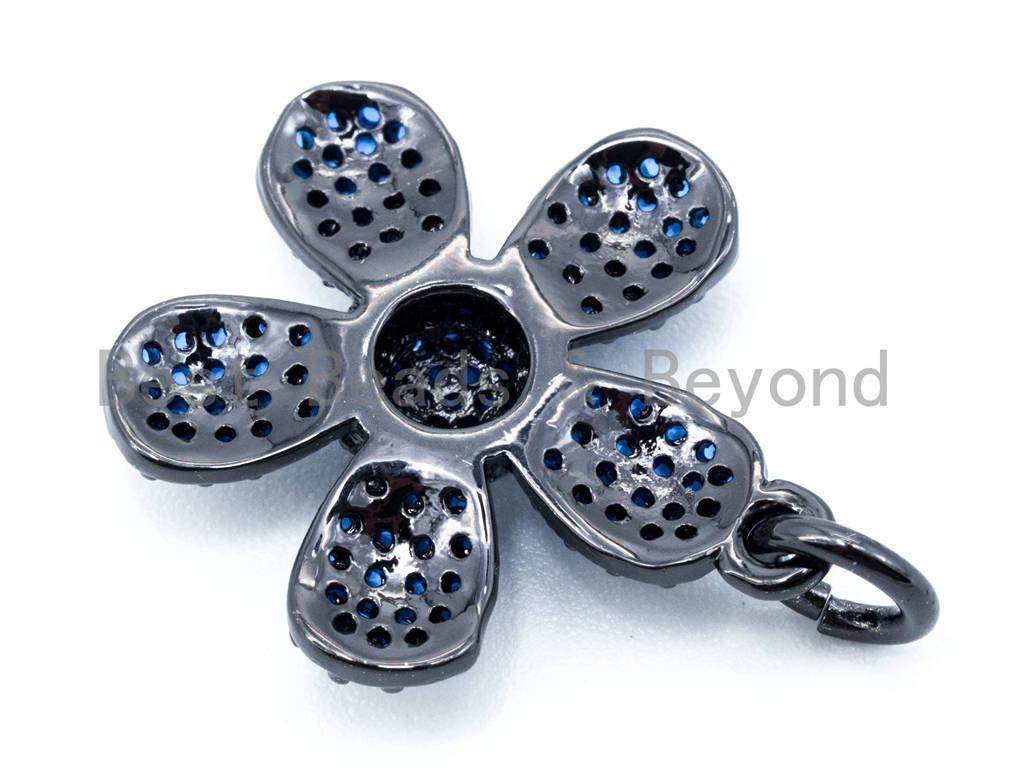 16mm CZ Cobalt Blue Micro Pave Flower Pendant Gold/Silver/Black/Rose Gold