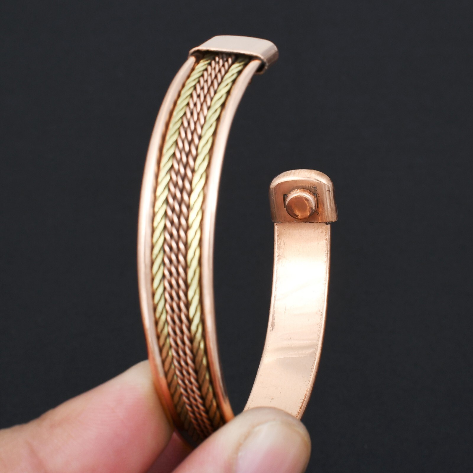 Two Tone Handmade Pure Copper Magnetic Adjustable Bracelet For Unisex ZS-016