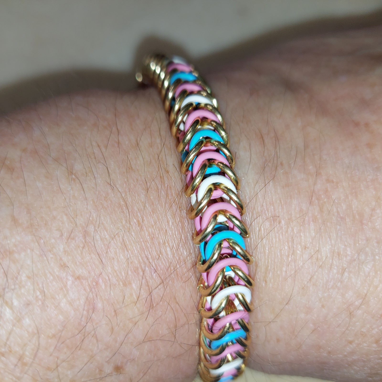 Pride Unisex Stretchy Transgender Bracelet with Rubber Rings in Polished Brass