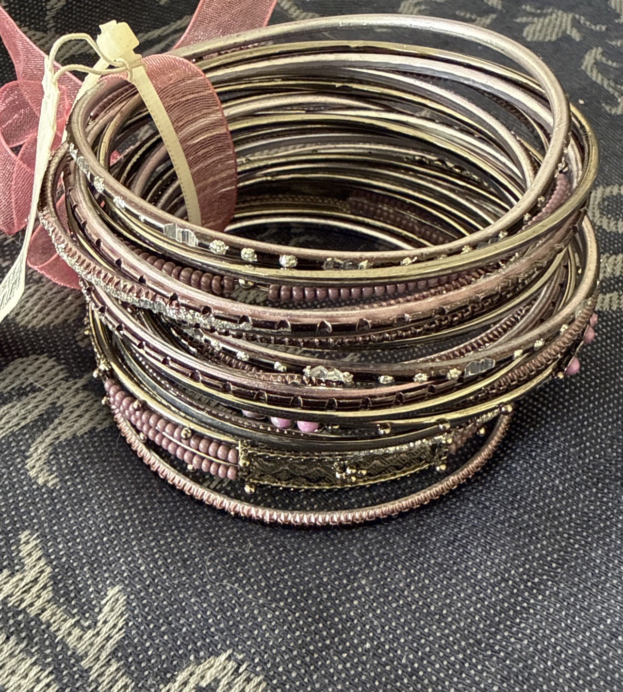 NWT Charming Charlies Lot Of 21 Purple/purple Dark Metal Bangle Bracelet Crystal