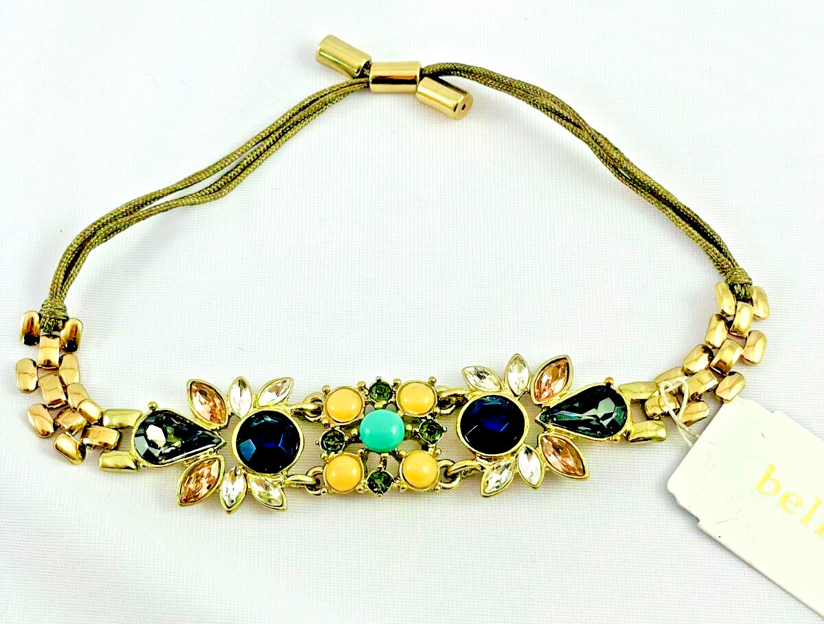 BELLA & JACK Black Cream Green Clear Gold Tone Shamballa Style Bracelet NEW