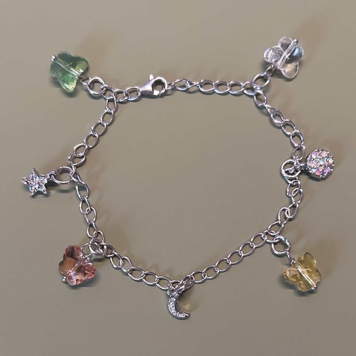 Silver Chain Adjustable Dangle Charm Bracelet Butterfly Star Moon Handmade