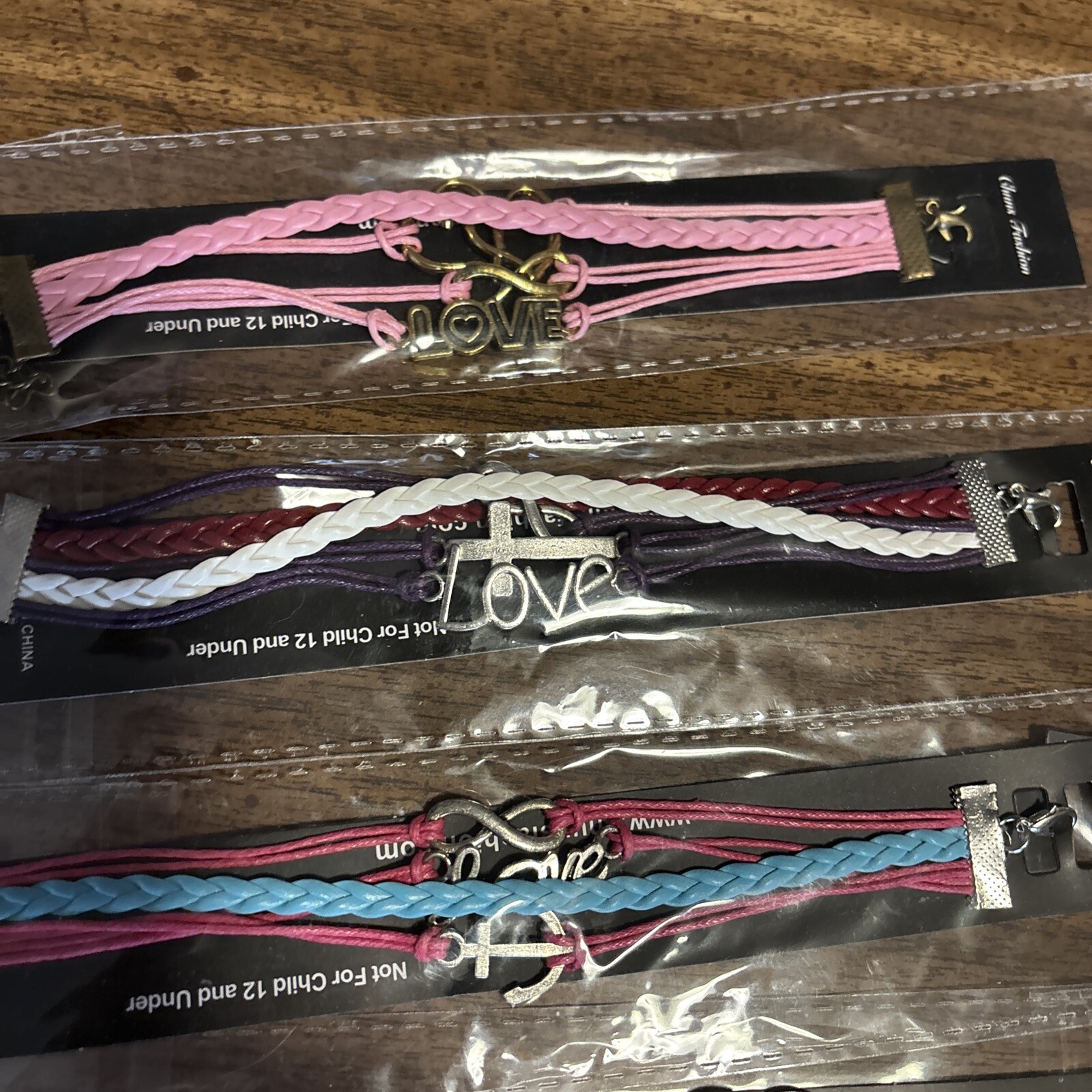 Bundle of 5 Faux Leather Inspirational Infinity Dream Love Bracelets New In Pack