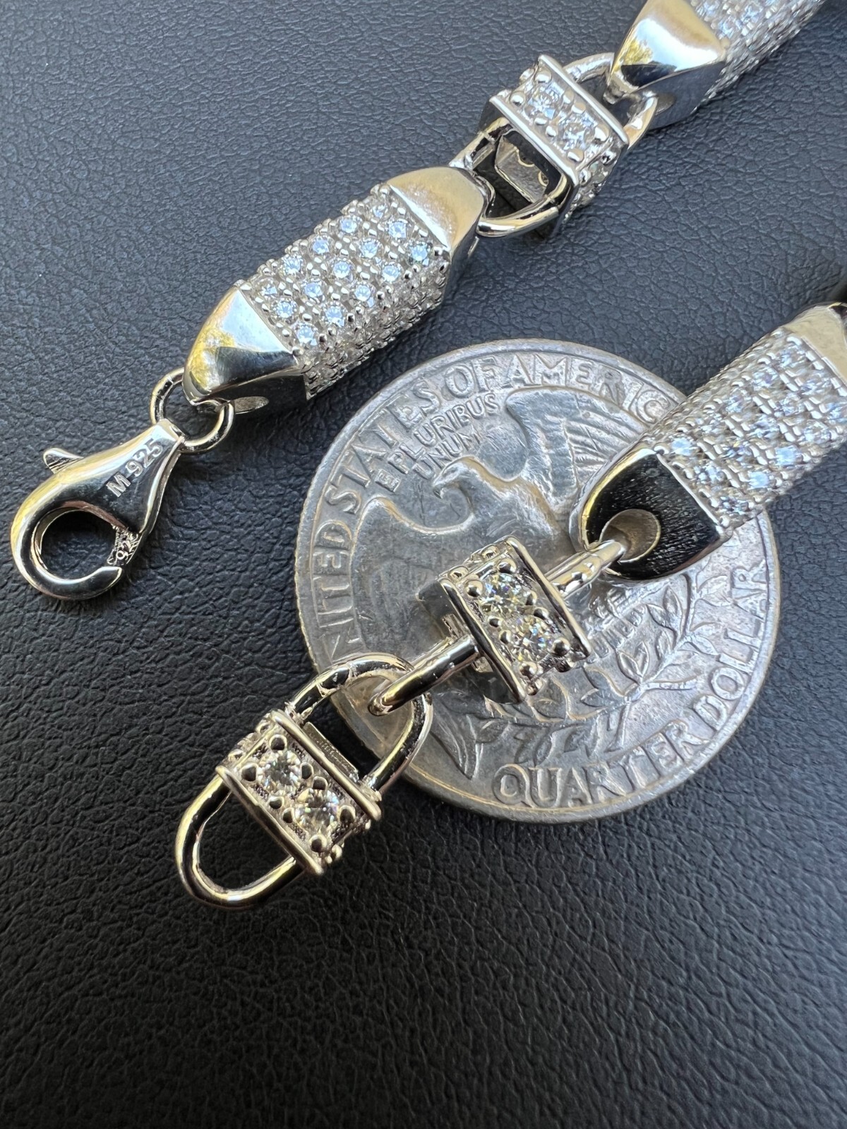 MOISSANITE Men’s Bullet Chain Real 925 Silver Iced Flooded Out Hip Hop Bracelet