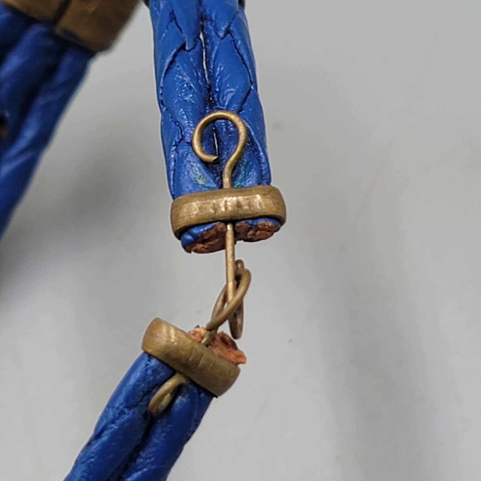 Vintage Blue Braided Leather Brass Accents Hook Clasp 7 in
