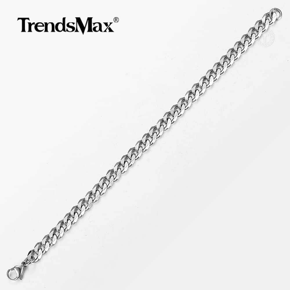7mm Curb Cuban Link Chain Stainless Steel Bracelet for Men Silver Tone