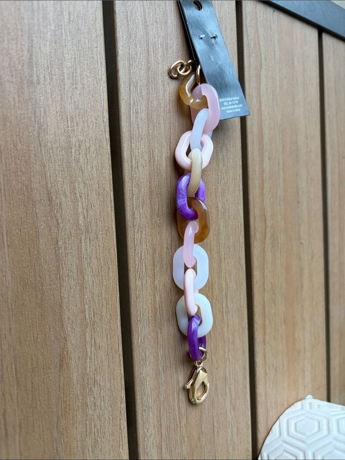 Acrylic Link Charm Bracelet in Purple, Pink & Cream with Gold Clasp, NWT
