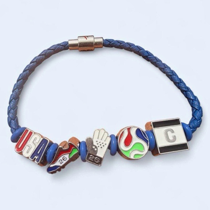 FIFA Blue & Silver Braided Charm Bracelet Magnetic Closure Signed Sports