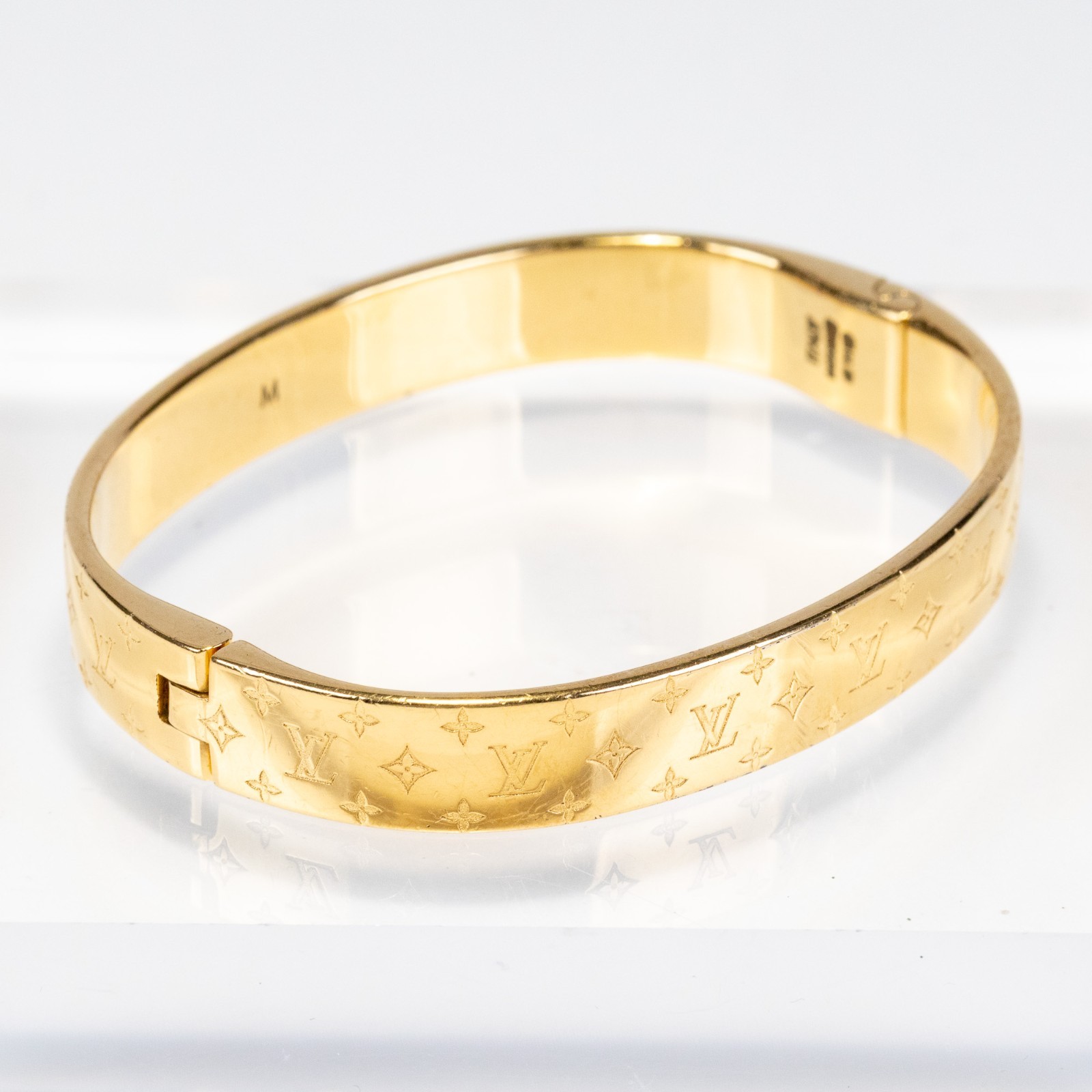 Louis Vuitton LV Nanogram Cuff Bracelet M00252 Bangle Gold Tone Size M Authentic