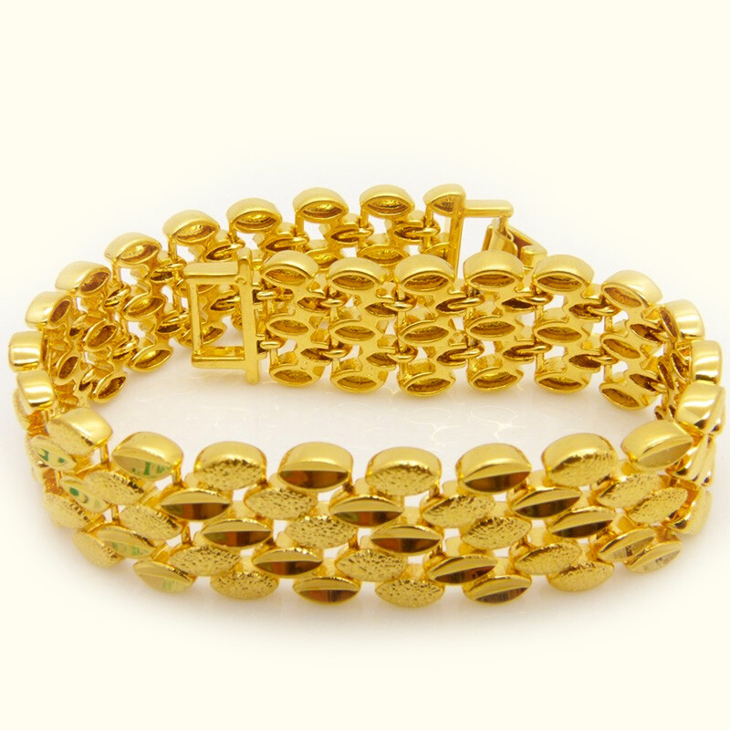 18K Yellow Gold Over Brass Womens 7.5″ Bracelet 16mm Wide Linked Chain D804