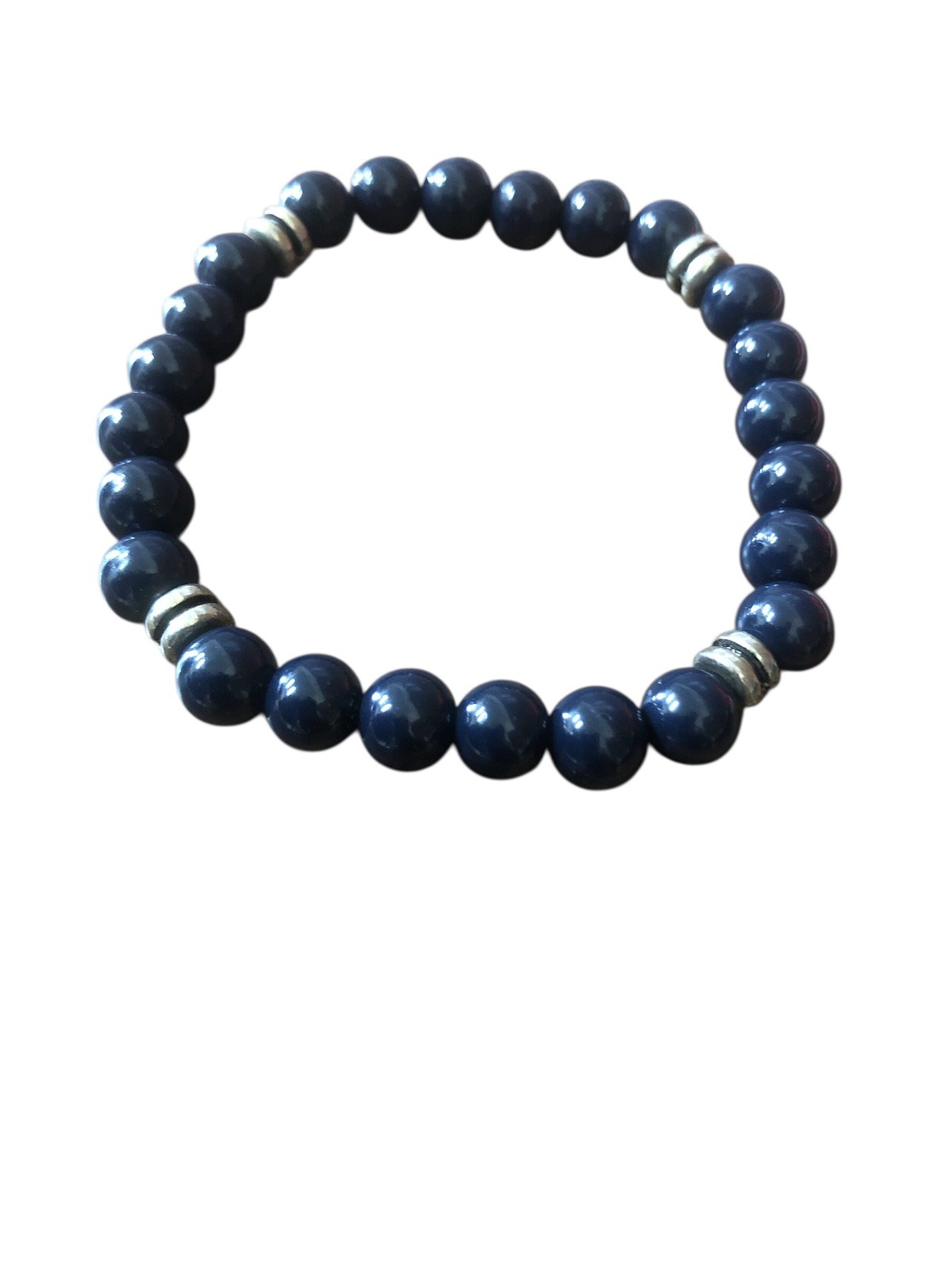 Blue Beaded Stretch Bracelet Unisex Fashion Jewelry Elastic Bead Wristband