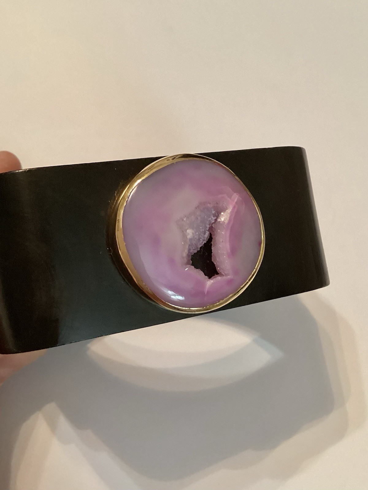 Ebony Wood Purple Semiprecious Gemstone Modernist Bangle Bracelet 💛 LOW PRICE