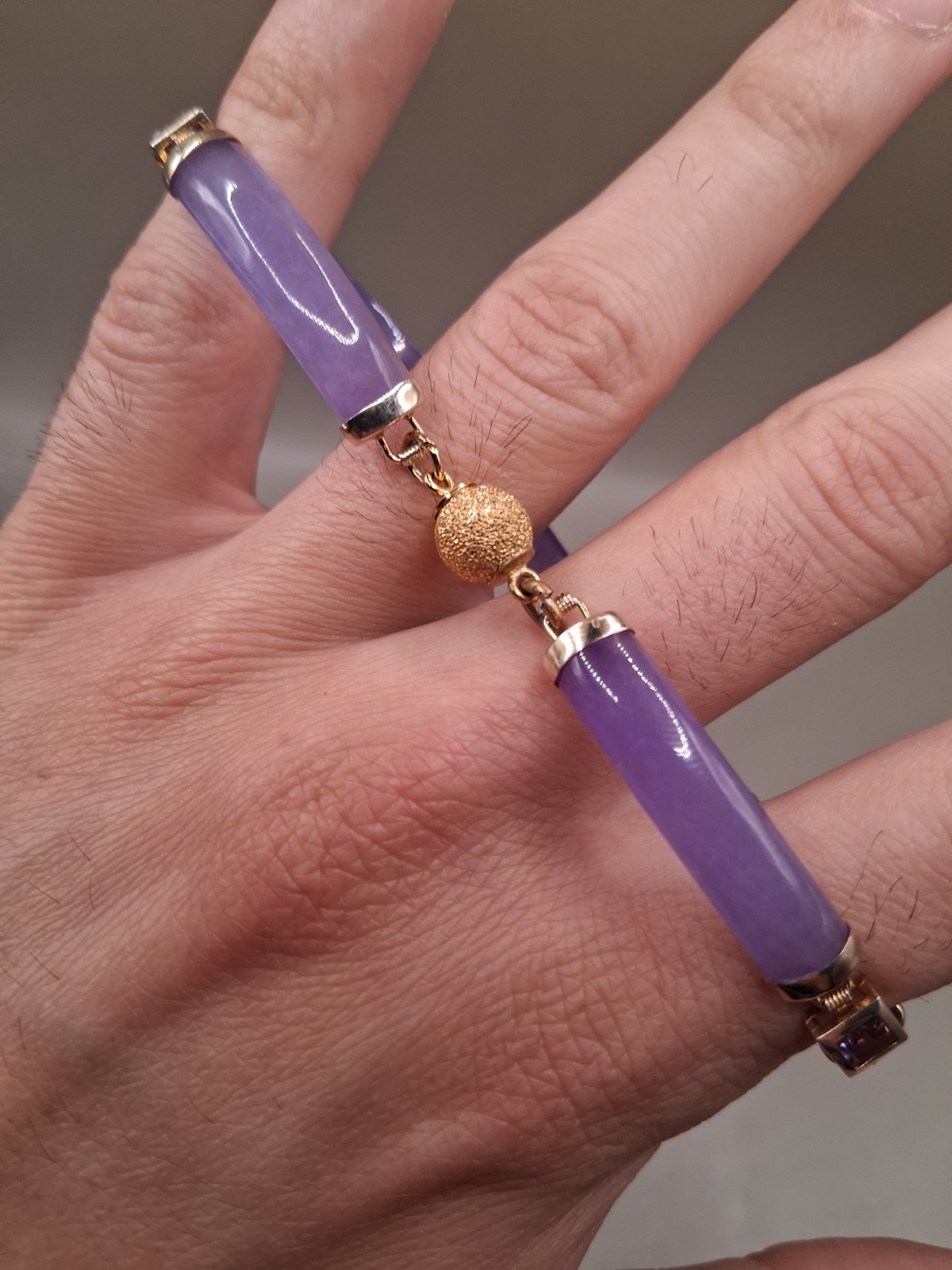 Gold Tone Purple Gemstone Bar Link Bracelet 8.5″