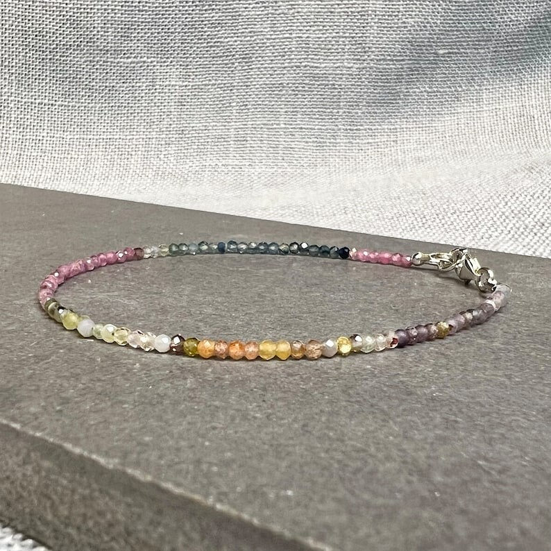 Multi Tourmaline Faceted Round Gemstone Beads 7” Handmade Bracelets Women Gift
