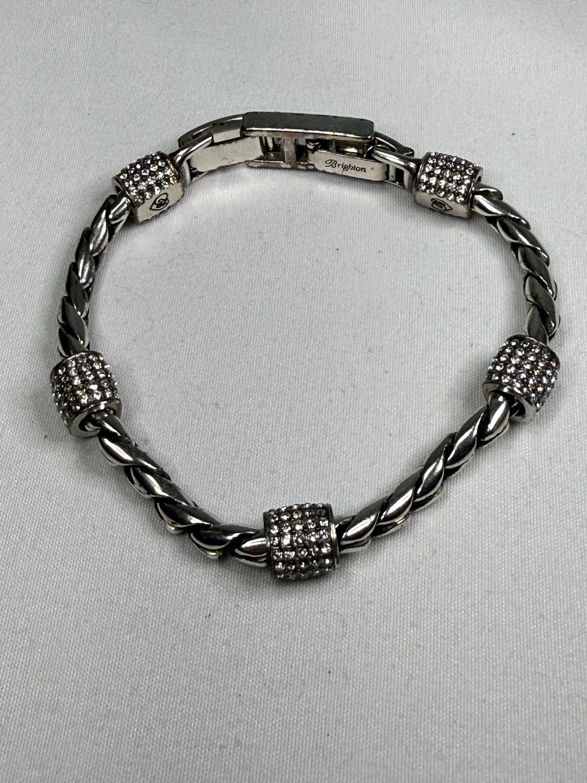 Brighton Braided jeweled crystal Meridian Barrel Station Silver Plated bracelet