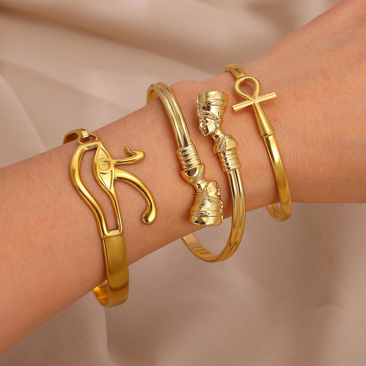 Unisex Bracelet Stylish Egyptian Nefertiti Bangles Africa Couple Cuff Gold Tone