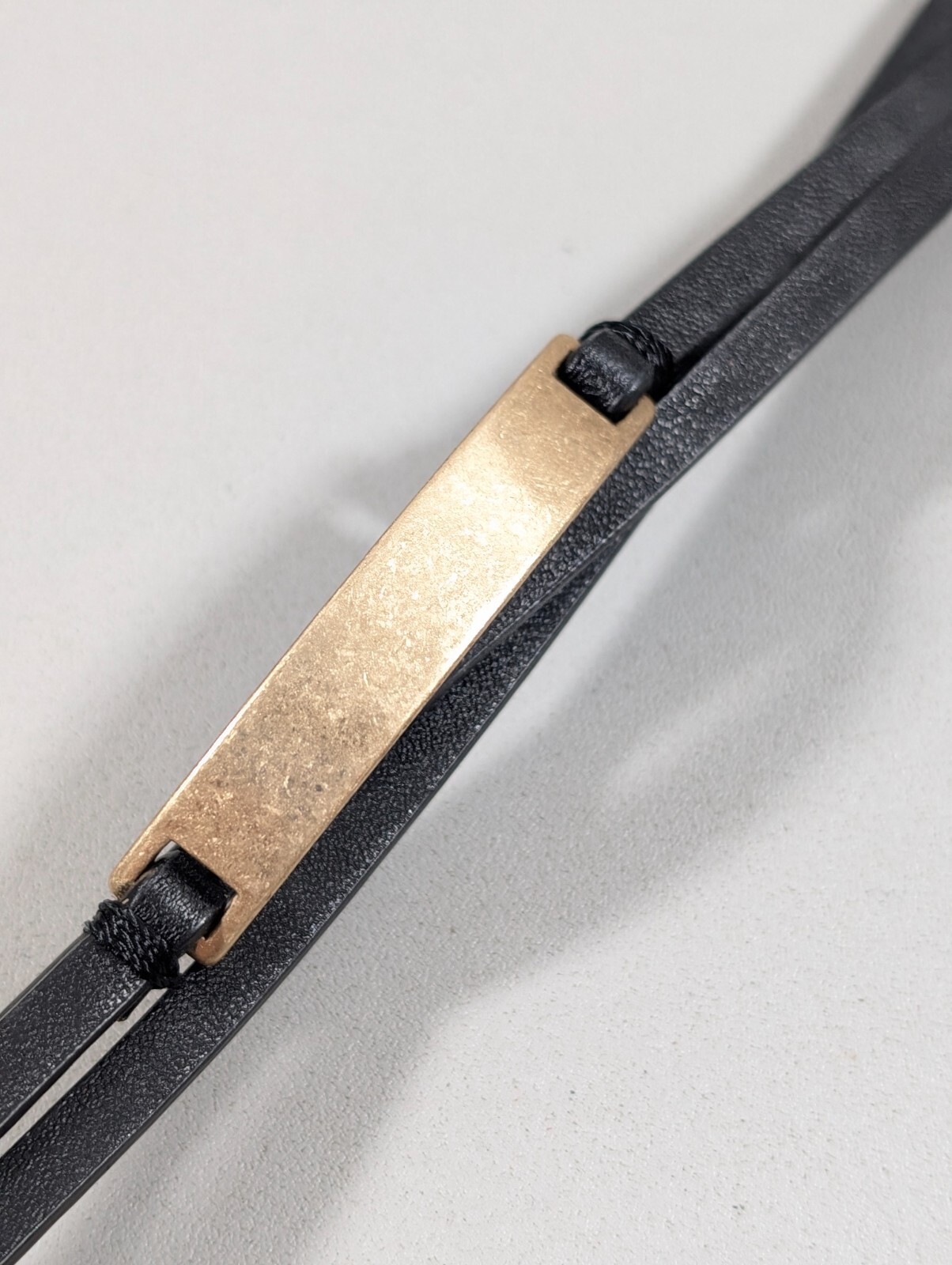Gold Tone Matte Three Row Faux Black Leather Magnetic Bracelet 7 in Boho Western
