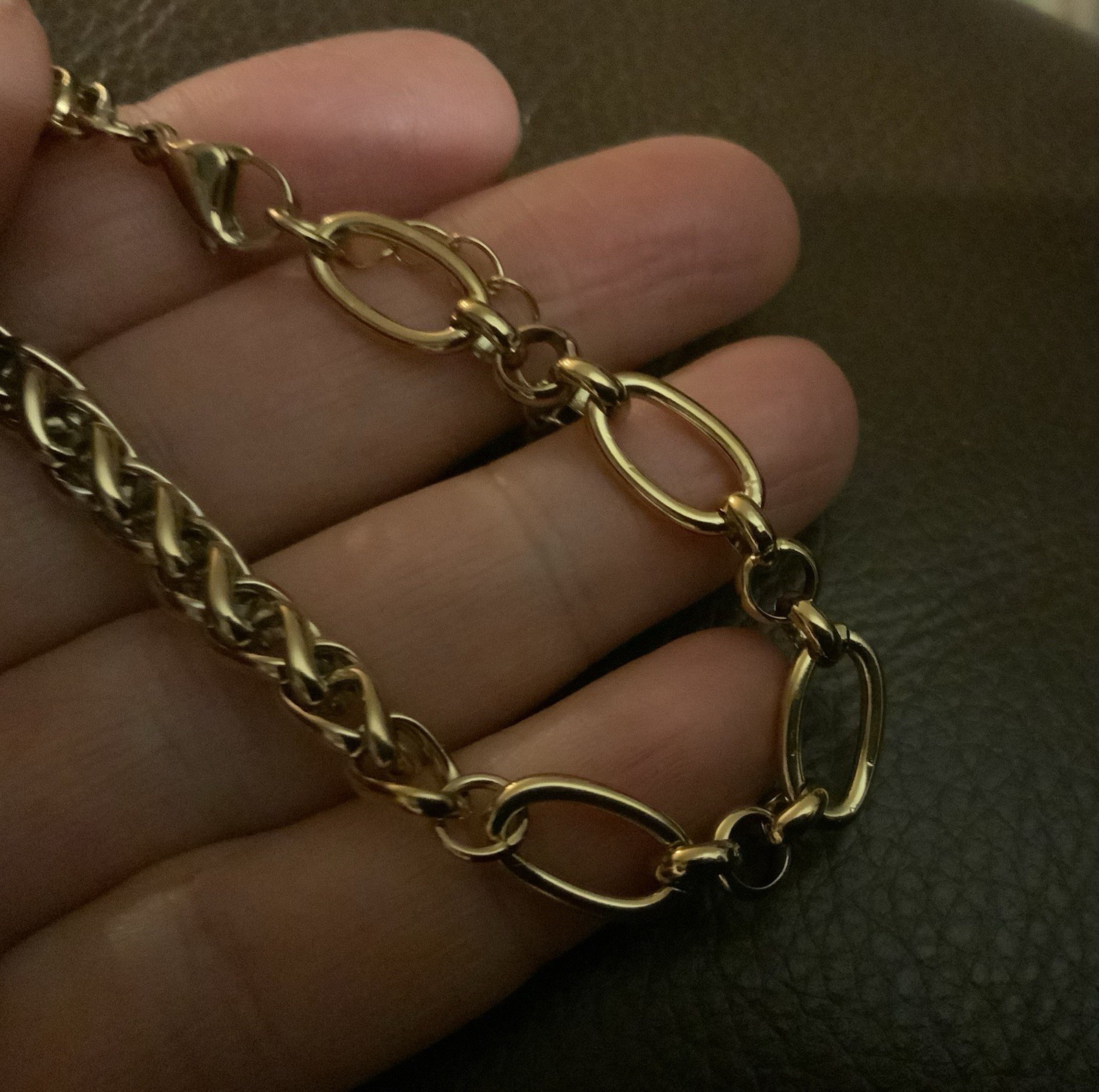 Anthropologie Bracelet Gold Boho 14k Chain Link Oval Braid Geometric Mixed Chunk
