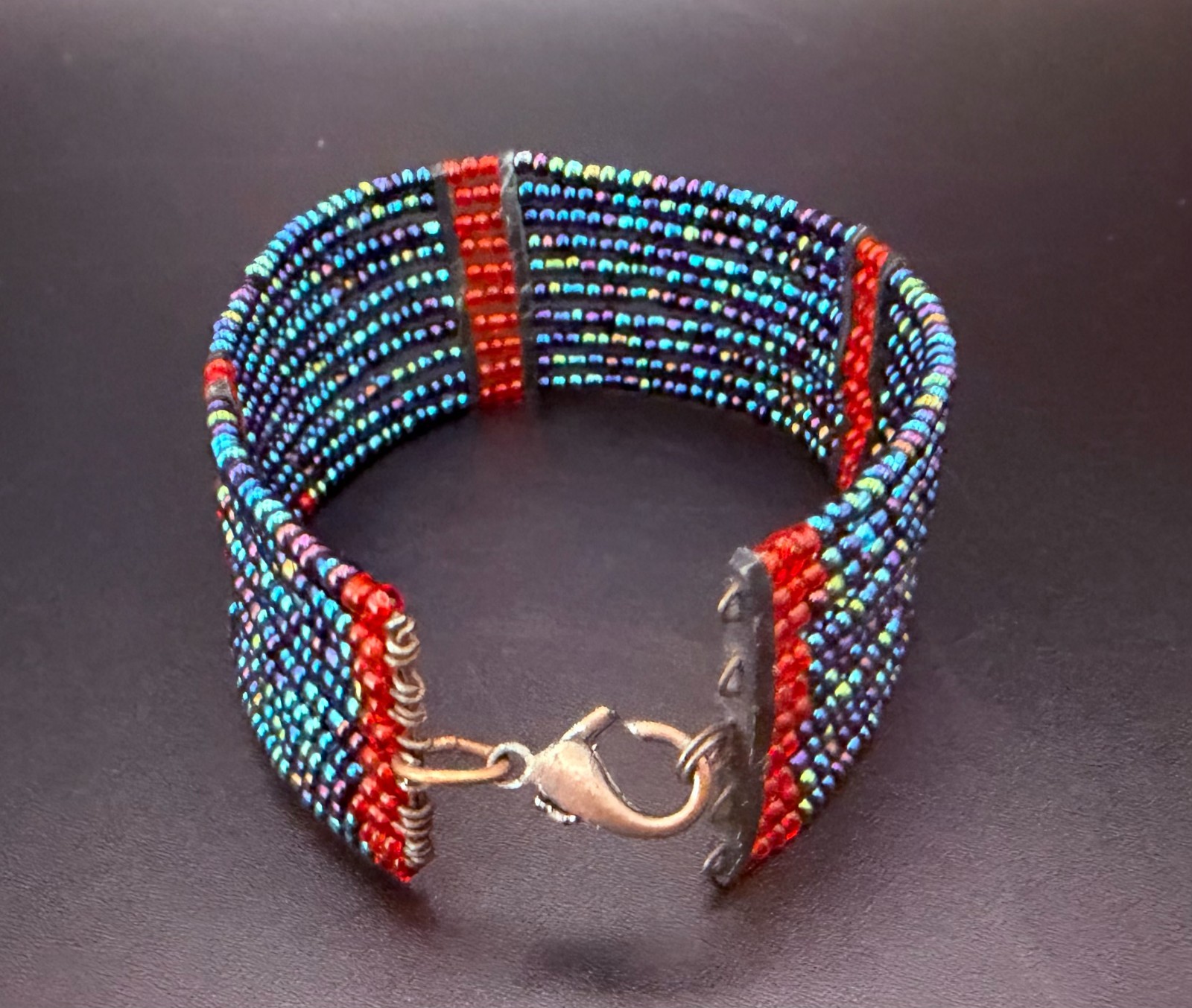 Two African Tanzanian Beaded Cuff Bracelets – Blue Seed Beads