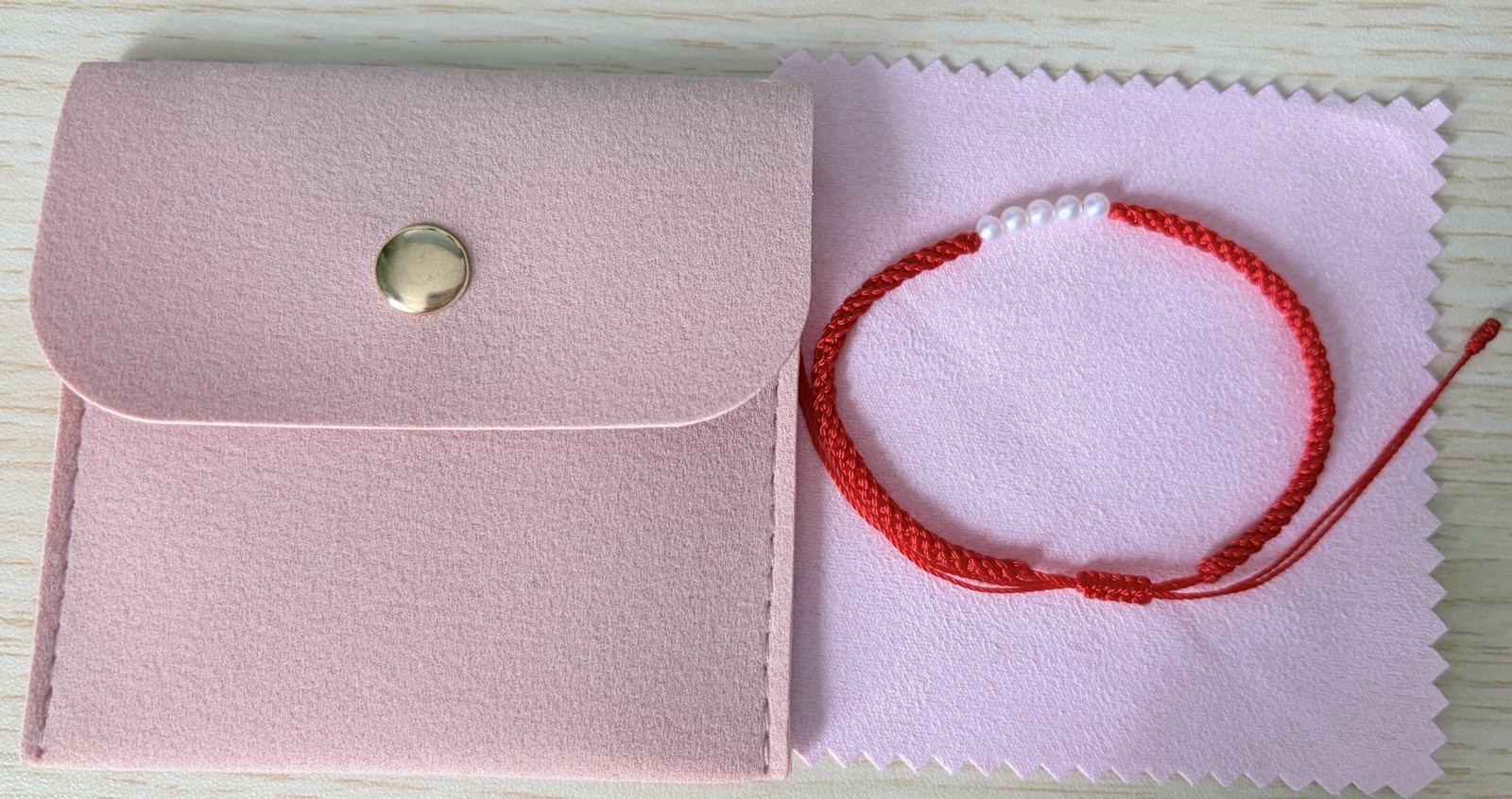 Red Braided Cord Beaded 15 CM Adjustable Slide Bracelet Natural Pearls Handmade