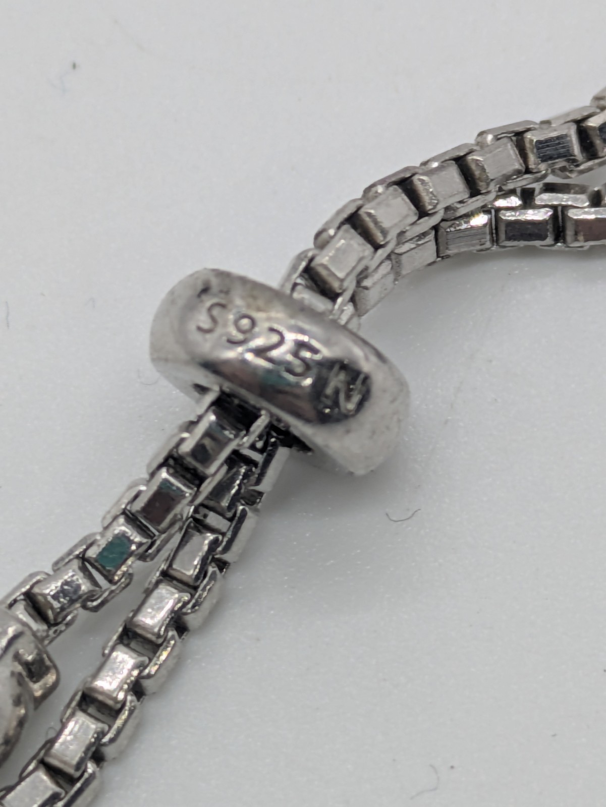 Rhodium Plated 925 Sterling Silver Adjustable Simulated Diamond Bolo Bracelet