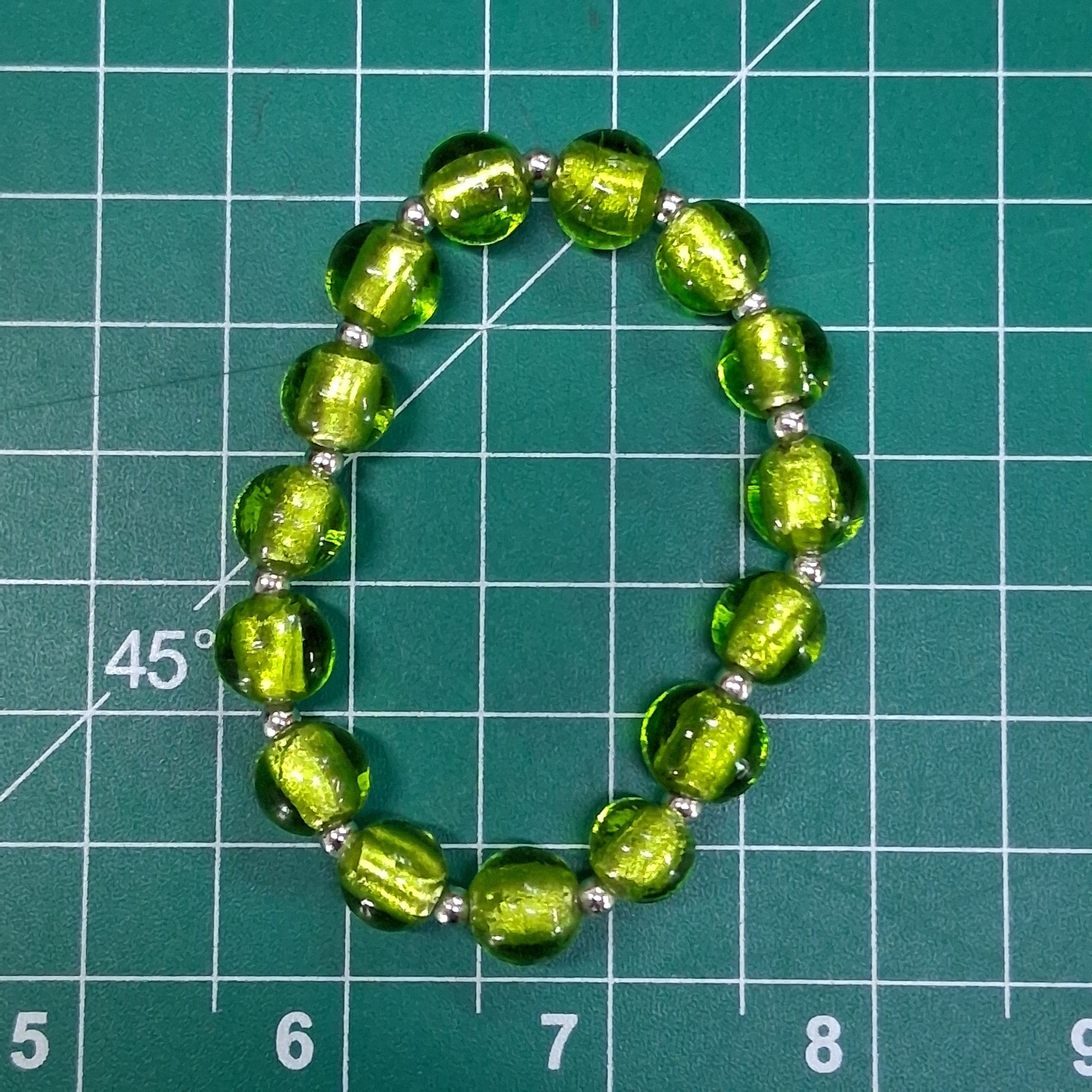 Vintage Transparent Green Glass Round Channel Set Bead Stretch Bangle Bracelet