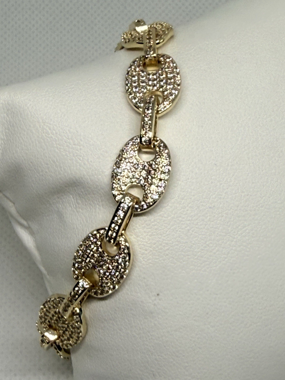 Gold Tone Pavé Oval Link Cable Chain Bracelet White CZ Rhinestones Lobster