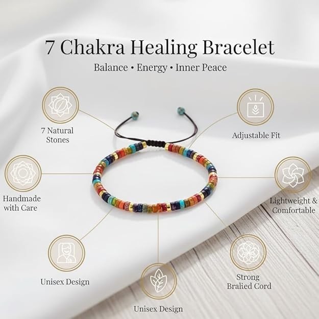 Genuine 7 Chakra Bracelet Natural Gemstone Healing Reiki Meditation Jewelry Gift