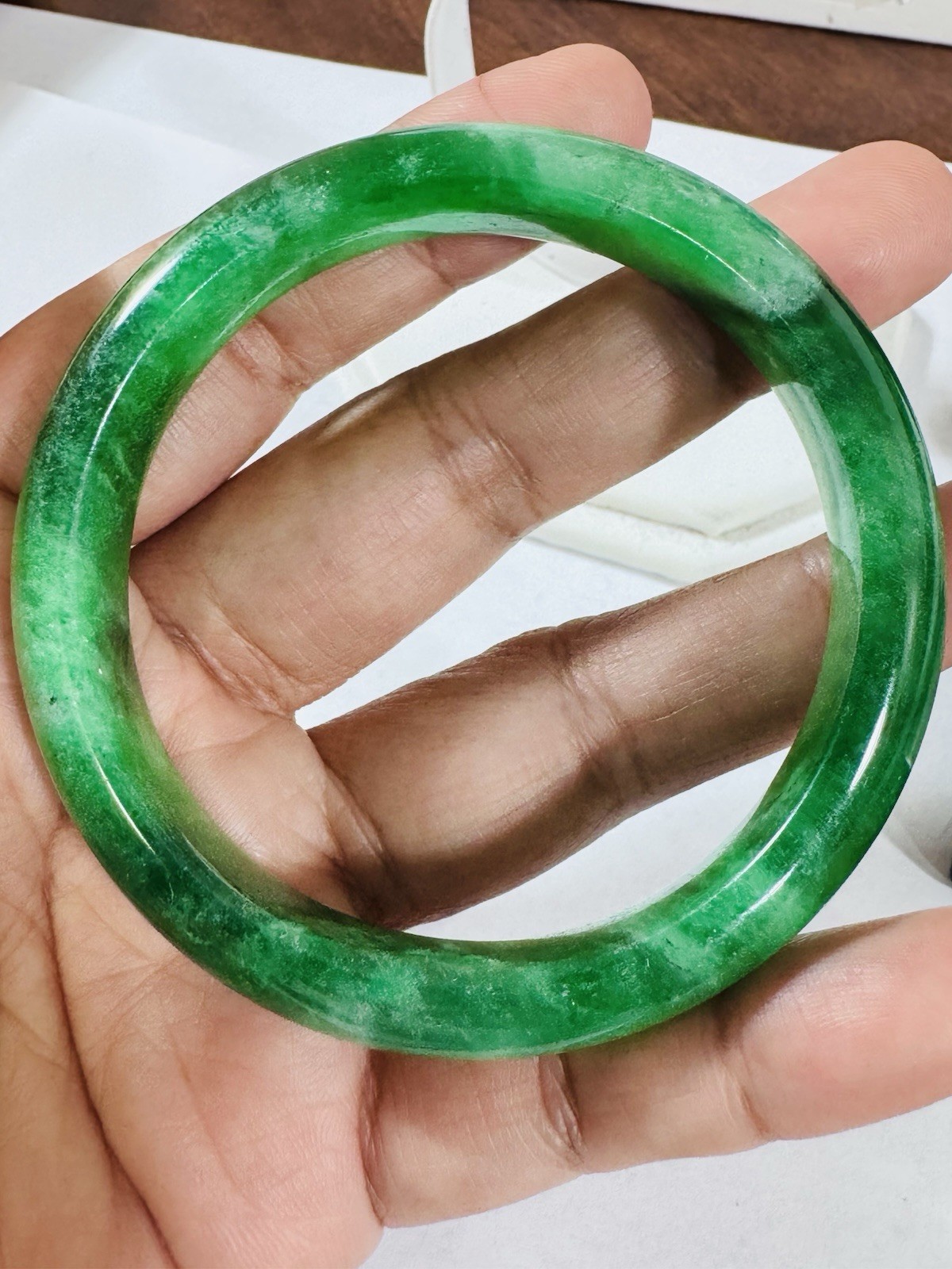 Real Jade High Grade Emerald Green Bangle Fits 5”-6.5”inch 15-16cm 55.8g 13mm