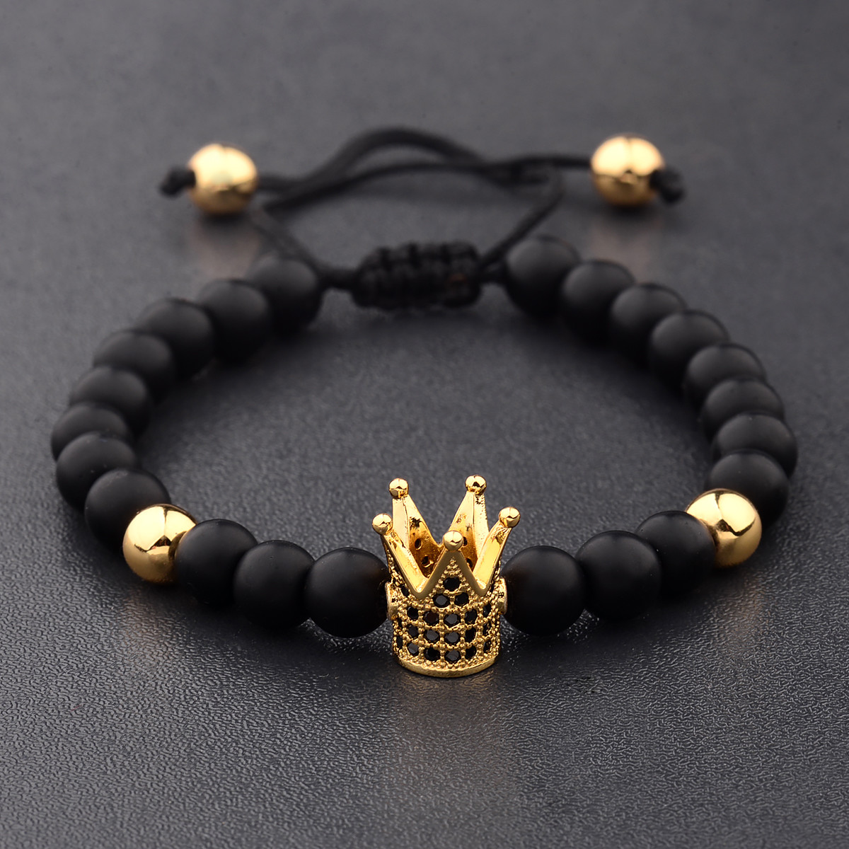 Natural Stone Beads CZ Crown Owl Multi-Color Men Women Adjustable Bracelets