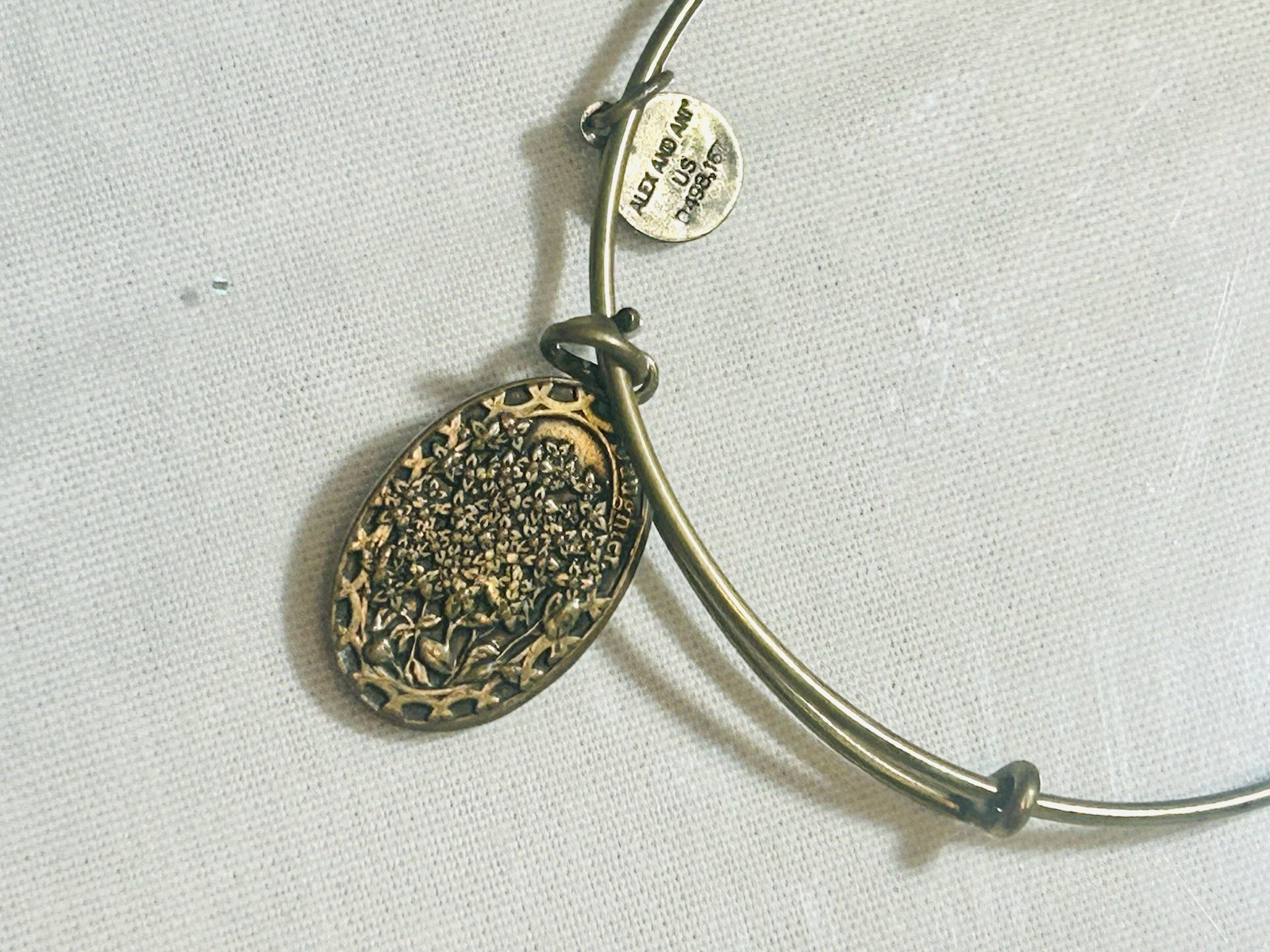 ALEX AND ANI Gold Tone Metal Charm Bangle Bracelet Oval Dangle Adjustable
